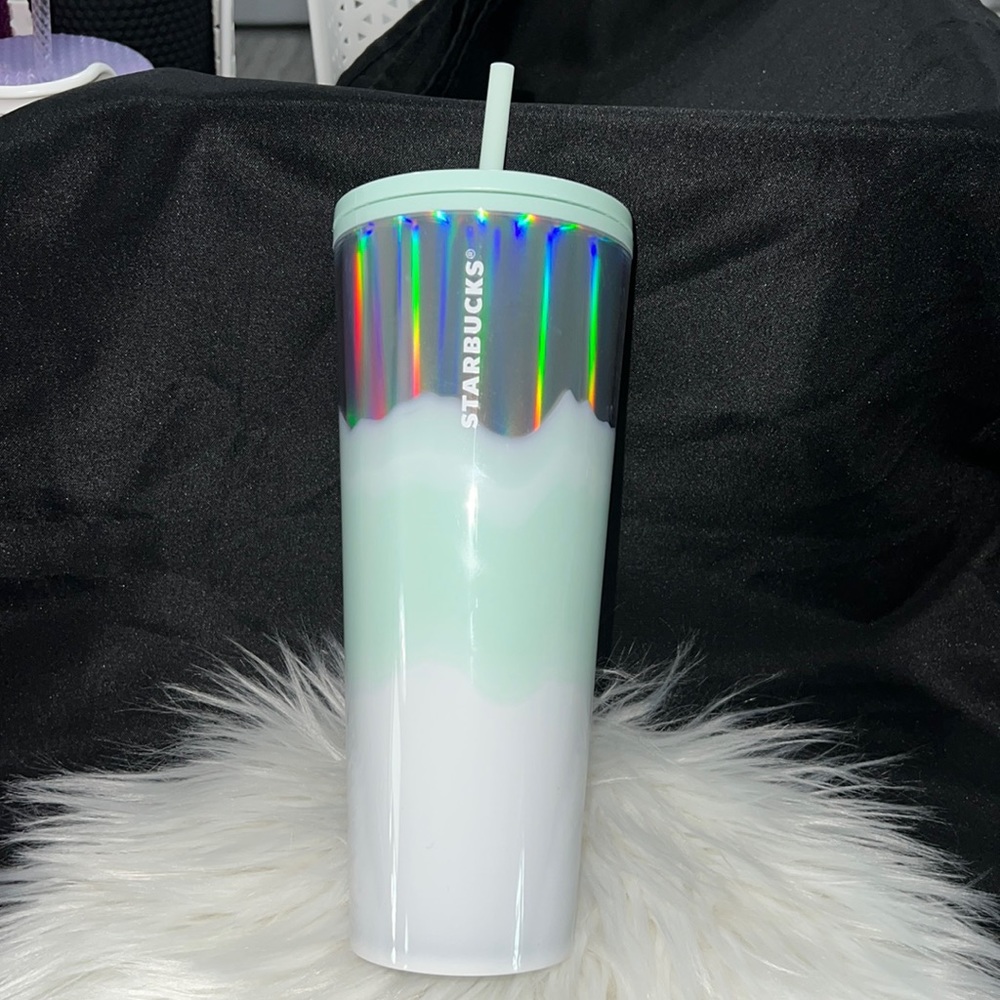 Starbucks 2021 Silver Mint White Wave Holiday Tumbler 24 oz